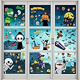 Halloween Fensterbilder,9 Pcs Halloween Fensterdeko,Halloween Fenster Aufkleber Doppelseitiges,Halloween Selbstklebend Aufkleber,Spinne Kürbis Hexe Kinder Halloween Fensteraufkleber for Halloween Dek