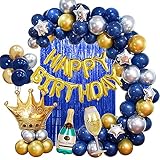 Geburtstag Deko Party Dekorationen Blau Silber Golden Geburtstagsdeko Party Ballons für Männer Frauen Geburtstag Dekoration mit Happy Birthday B