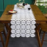 SWECOMZE Tischdecke Vintage Boho Weiße Blumen Spitze Makramee Tischdecken Handmade Crochet Lace Tischläufer für Hochzeit Dekor (40 x 120cm)