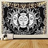 Alishomtll Tarot Wandbehang Sonne und Mond Psychedelische Tapisserie Wandteppich Wandtuch Sandtuch indisch Hippie Heimdekoration Tarot Card Schwarz Weiß 210 X 150