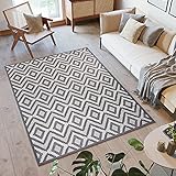 TAPISO Capri Teppich Küche Wohnzimmer Indoor Flachgewebe Grau Hellgrau Creme Rauten Viereck Sisal Optik Strapazierfähig Modern Design Outdoor 80 x 150