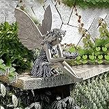 Elfen Gartendeko Engel Harz Gartenstatuen, Sitzende Fee Gartenfiguren, Elfen Figuren Deko FüR Terrasse, Vorgarten, Rasen Ornament Harz Handwerk