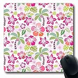 Jamron Mousepad OblongAloha Hibiskus Palme Muster Pflanze Zusammenfassung Natur Zweig Kokos Kokos Kokosnuss Zeichnung Exotische Blumen Rutschfeste Gummi Mauspad B眉ro Computer Computer Laptop Mat.-N