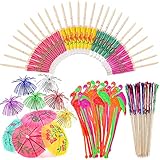 KONUNUS 90 Stück Flamingo Cocktail Deko Rührer Swizzle Sticks, Cocktailschirme Mini Getränkeschirme, Cocktail Papier Sonnenschirme Regenschirm Sticks, Cocktail Picks Party Dek