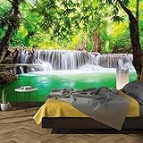 murimage Fototapete Wasserfall 3D 366 x 254cm inklusive Kleister Wald Tapete Bambus Thailand Wohnzimmer Schlafzimmer Kü