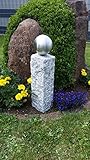 GRANIT Palisade Säule 52cm mit 120mm Edelstahlkugel Garten Deko Stele V2