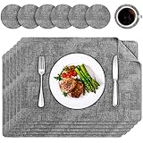 Platzsets Leder Tischset 6er Set PU Kunstleder Abwaschbar rutschfest Platzdecken für Hause Küche Restaurant und Hotel, 45 x 30cm, 6 Tischsets und 6 Untersetzer (grau)