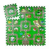 Relaxdays Puzzlematte Straße, 9-teiliger Autoteppich, schadstofffrei, EVA Schaumstoff, Kinderzimmer, BxT: 90x90 cm, b