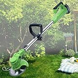 Akku Rasentrimmer 24V 400W 3.0Ah Elektrischer Rasenmäher Trimmer 9000 U / min Elektro-Trimmer Grasmaschine Gartenschneider mit Akku und Ladegerät, 90-120cm Teleskopstab, Sägeblattgröße: 150