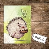 ilka parey wandtattoo-welt A6 Geburtstagskarte Postkarte Print Igel mit Kuchen & Spruch Happy Birthday pk166