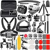 Neewer 53-in-1 Aktion Kamera Zubehör Kit kompatibel mit GoPro Hero 10 9 8 Max 7 6 5 4 Schwarz GoPro 2018 Session Fusion Silber Weiß Insta360 DJI AKASO APEMAN Campark SJCAM Actionkamera usw