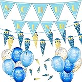 Einschulung Deko Set für Junge, Schuleinführung Schulanfang Luftballon Set mit ABC 123 Zuckertüte Motiv + Blau Golden Schulkind Wimpel Girlande + Zuckertüten Banner + Schultü