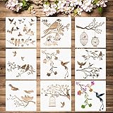 8 Stücke Vögel Schablonen Vögel Äste Schablone Fliegend Vogel Malerei Vorlagen Schablonen Blume Blatt Zeichnung Wiederverwendbar Schablone zum Malen Kunst Wand DIY Natur Dekor Z