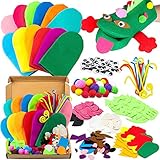 Watink 12 Stück Handpuppen aus Filz, Kreativ-Set für Kinder, Basteln, Handpuppe, kreativ, Basteln, Handwerk, Tiere, Lernspielzeug, Bommel, Wiggle Googl Eyes, Partygeschenk