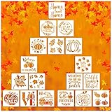 18 Stück Herbstmalerei Schablone Herbstschablonen Thanksgiving Bauernhaus Kunstvorlagen Herbst Kürbis LKW Ahornblatt Herbst Ernte Themen Vorlagen Segen Schablone für Dekoration DIY Stoff Leinwand W