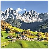 Artland Glasbilder Wandbild Glas Bild einteilig 50x50 cm Quadratisch Alpen Landschaft Berge Natur Italien Santa Maddalena Grün U1TF