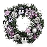 COM-FOUR® Türkranz Weihnachten - Adventskranz mit Zapfen, Blüten und Christbaumkugeln - Dekokranz - Weihnachtsdeko - Tischkranz - Weihnachtsk