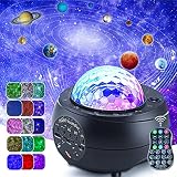 LED Sternenhimmel Projektor, 3 in 1 Planeten Sternenlicht Projektor Raumprojektor Ozeanwellen Lampe mit 10 Planeten und Bluetooth Musiklautsprecher Funktion, Nachtlicht Projektor für Kinder Erw