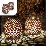 Gadgy Solar Laternen für Draußen | Set 2 Rattan Laterne | solartischlampen für außen | Solar Laterne Outdoor | solar tischleuchte balkon |solar tischlampe outdoor | solar windlicht | Solar Gartendek