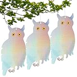 ADMAY 3 Stück Vogelschrec Reflektierende Vogelscheuche Eule Vogelschrec Vogelabwehr Vogelschrec Eule Doppelseitig reflektierendes mit Glöckchen，Schreckaugen und Glock