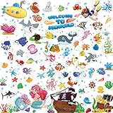 Ocean Fish Wandtattoos Unterwasser Wandaufkleber Abnehmbare Ozean Wandtattoos Aquarell Ozean Tier Aufkleber für Kinder Badezimmer Schlafzimmer Spielzimmer Dek