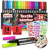 DYFFLE Textilstifte Waschmaschinenfest | 24 Stoffmalstifte Waschfest, Textilfarbe Stifte, Textilmalstifte Für Textilien (wie Z.b. DIY T-Shirt, Schuhe Und Beutel) Inkl. 4 Neon UV Stifte S