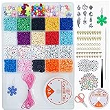TLOXO 10000 Stück 3mm Mini Glasperlen Armband Alphabet Perlen Set und 1000 Stück Polymer Clay Perlen für Schmuckherstellung DIY Armbänder Halsketten B