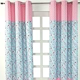 Homescapes Kindervorhang Mädchen Kinderzimmer Ösenvorhang Fensterdekoration Vögeln und Blumen 2 Stücke pink blau 100% reine Baumwolle (B 137 x H 228 cm)