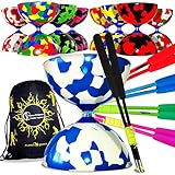 Juggle Dream Jester Diabolo Set mit Diablo Fiber Handstäbe und Diaboloschnur + Reisetasche! Super Diabolos! (Weiß/Blau+Blau Stäbe)