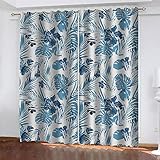 YTSDBB Blickdichte Gardinen Verdunkelungsvorhang Blaue Tropische Blätter B 234 x H 230 cm 3D Digitaldruck Druckmuster Öse Thermisch isoliert 90% für Schlafzimmer Wohnzimmer ​Kinderzimmer Junge mit M