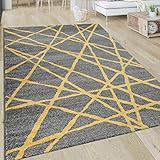 Paco Home Teppich Wohnzimmer Muster Gestreift Modern Kurzflor Abstrakt Linien In Gelb Grau, Grösse:160x230