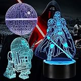 Star Wars 3D Illusion Lampe Geschenke Nachtlicht Spielzeug, 16 Farbwechsel mit Fernbedienung oder Touch, Besten Geschenke für Kinder Fans Herren Jung