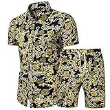 Hawaii Hemd Herren Modern Basic Slim Fit Strickjacke Herren Kurzarm Set Persönlichkeit Mode Druck Herren Strandshirt Urban Casual Urlaub Herren S