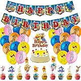 Hilloly Geburtstagsdeko, 38 Pcs Winnie Puuh Party Supplies Set,Happy Birthday Banner,Latex Ballon Geburtstags Deko,Kuchendeckel,Birthday Party Dekorations Supplies fü