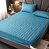 YFGY Boxspringbett Wasserbett Spannbettlaken blau 150x190cm, massiver verdickter gesteppter Matratzenbezug und Kissenbezug, Spannbetttuch luftdurchlässig für Hotelapartments Doub