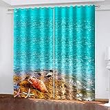 DRFQSK Verdunkelungsvorhänge 3D Digitaldruck Muschel Ösen Vorhang 2Er Set 214 X 132 cm（H X B） Verdunkelungsvorhang Blickdicht Gardinen Kinderzimmer Schlafzimmer Wohnzimmer Thermovorhang