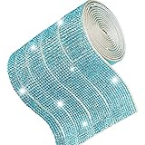 5 Rollen Selbstklebend Kristall Strass Bänder 7.5 Yards DIY Dekoration Aufkleber Rolle Glitter Bling Strass Aufkleber Band mit 2mm Strass für Event Auto Telefon Dekoration (Lake Blue)
