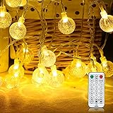 100 LED Lichterkette Strombetrieben,15M Lichterkette Kugel warmweiß mit Stecker für Außen und Innen,IP65 Wasserdicht Lichterketten mit Dimmbar Fernbedienung,Ideal für Zimmer,Weihnachten,Party,G