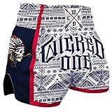 Wicked One Muay Thai Shorts Indian Skull Weiß - Thaiboxen Thaibox Hose für Herren (S)