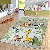 TT Home Kinderzimmer Teppich Dschungel Zoo Tiere Zebra Tiger Löwe AFFE Beige Creme, Größe:Ø 120 cm R