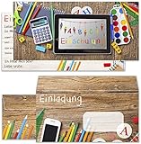 ArtUp.de 15 Einschulung Einladungskarten mit Umschlägen im Set Einladungen XXL zum Schuleingang Schulanfang Schulbeginn 1. Schultag mit Zuckertüte Schultüte und Tablet Kinder Schulkind ABC-Schü