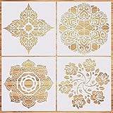 VETPW 4 Groß Pcs Blumen Stencil Schablonen Zeichnen Mandala Set, Kunststoff Wiederzuverwendend Zeichenschablonen Vorlagen Schablonen für Fliesen, Tagebuch, Fußböden, Fenster, Möbel, Holz, Wanddek