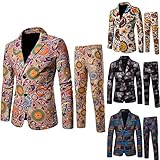 HNOFIQNF Anzug Herren 2 Teilig Modern Sakko Herren Slim Fit Jacke Männer Blazer Vintage Drucken Weihnacht Anzugjacke Hosen Anzüge Große Größe Freizeitanzug Party Kostüm Festliche Herrenanzug