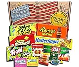 Heavenly Sweets Amerikanische Süßigkeiten & Schokolade Geschenkbox - Klassische USA-Marken-Box voller Leckereien - Ideales Geschenk für Geburtstag, Weihnachten, Halloween - 13 Snacks, 25x15x2,5