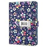 Lirener Retro PU Lederbuch Wieder Auffüllbar Tagebuch Notizbuch Notebook Skizzenbuch Journal Planer Organizer(Flora Muster), A5 Notebook Sketchbook Memo Tagebuch Mit Schloss Code Passwort, 210x145