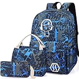 Schultasche Kinder 3-in-1 Büchertaschen-Set, Junlion Musik Junge Laptop Rucksack Lunch Tasche Mäppchen Geschenk für Teen Jung