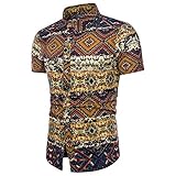 UJUNAOR Männer Shirt Sommer Bohé Blumendruck Kurzarm Hawaii Grundlegende Bluse Top für Oktoberfest Plus Größe(Gelb,CN M)