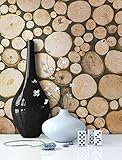 Tapete Holz Muster in Beige Braun | schöne edle Tapete im Brennholz Design | moderne 3D Optik für Wohnzimmer, Schlafzimmer od. Küche inkl.NewroomTapezier-Profibroschüre mit Tipps für perfekteW