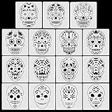 HOWAF 15pcs Totenkopf Schablonen für Halloween Kinder Basteln Zeichnung Malerei, Wiederverwendbare Schablonen für Kinder Halloween DIY Scrapbooking Schnitzen Kürbis Zubehör Zuckerschädel B