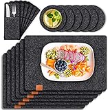 Tendak Filz Tischsets Platzset, mit 6 Tischset Abwischbar 44x32cm, 6 Untersetzer und 6 Besteckbeutel,Hitzebeständig und waschbar, Tischset S